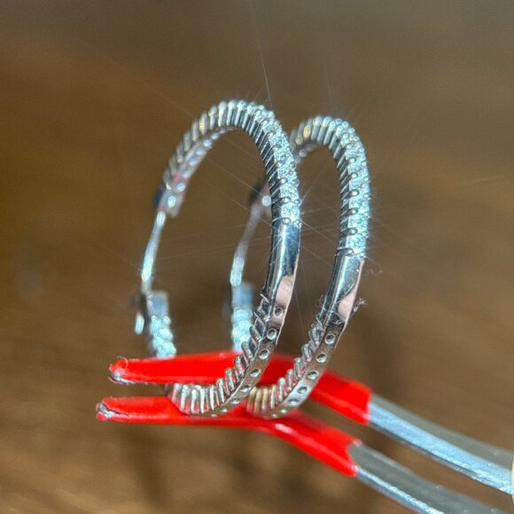 S925 Inside-Out Cz’s Hoops Earrings - Picture 5 of 9